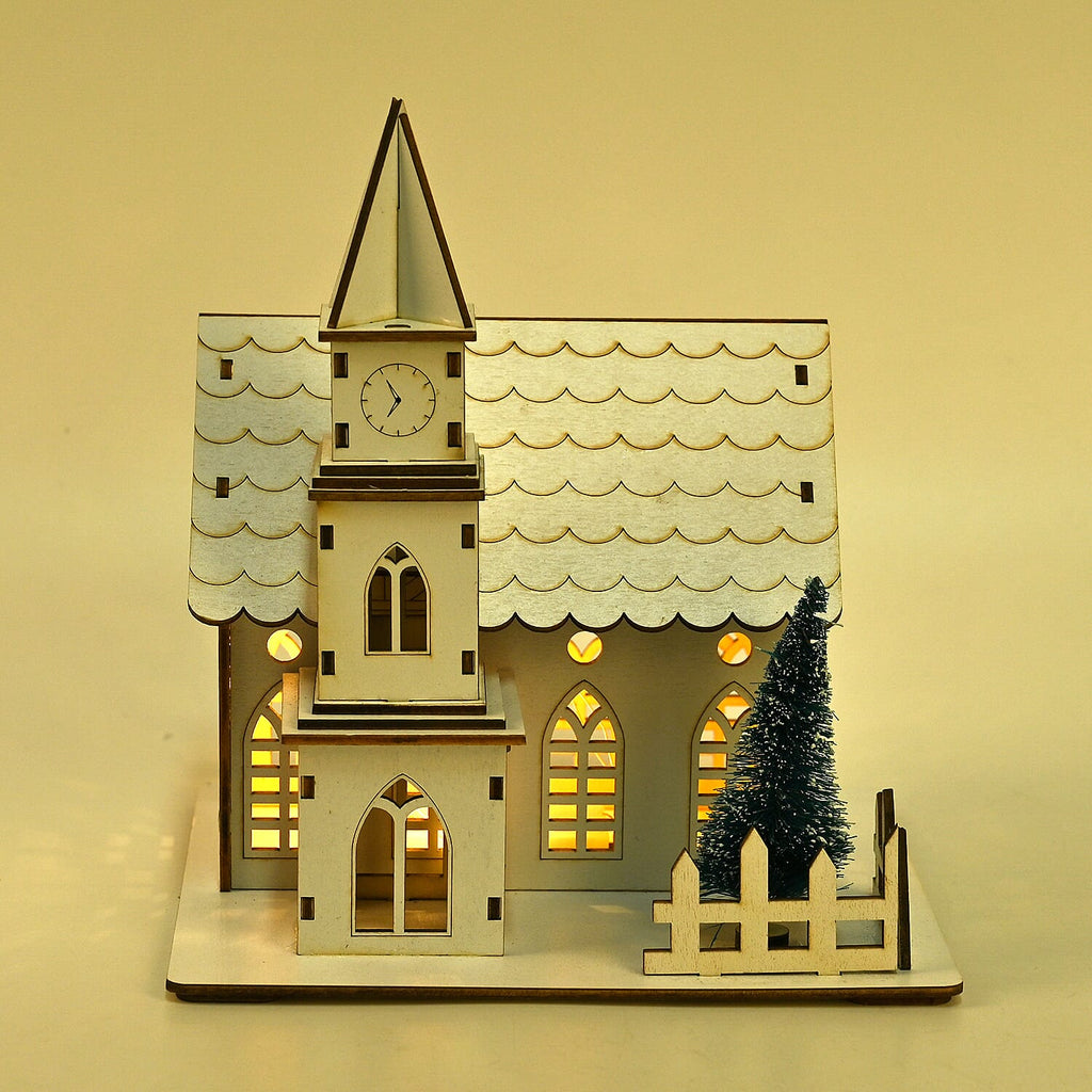 Christmas Tree - Church With Warm LED Light (Battery Operated, 2AA not inc.)