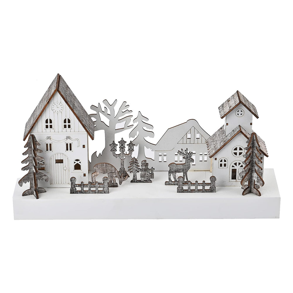 Exquisite Plywood Christmas Tree - House With 4 Warm LED Light(Battery Operated, 2AA Exclud.)