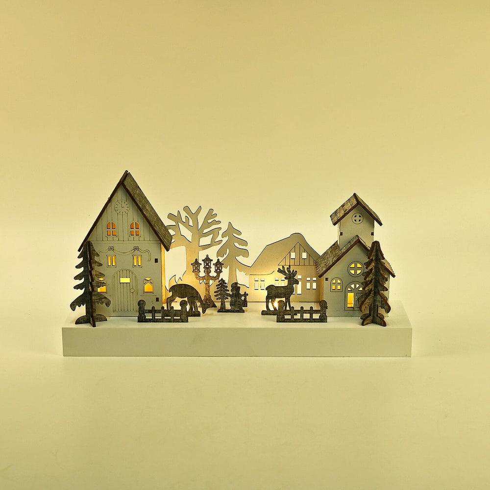 Exquisite Plywood Christmas Tree - House With 4 Warm LED Light(Battery Operated, 2AA Exclud.)