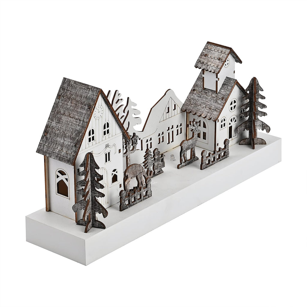 Exquisite Plywood Christmas Tree - House With 4 Warm LED Light(Battery Operated, 2AA Exclud.)