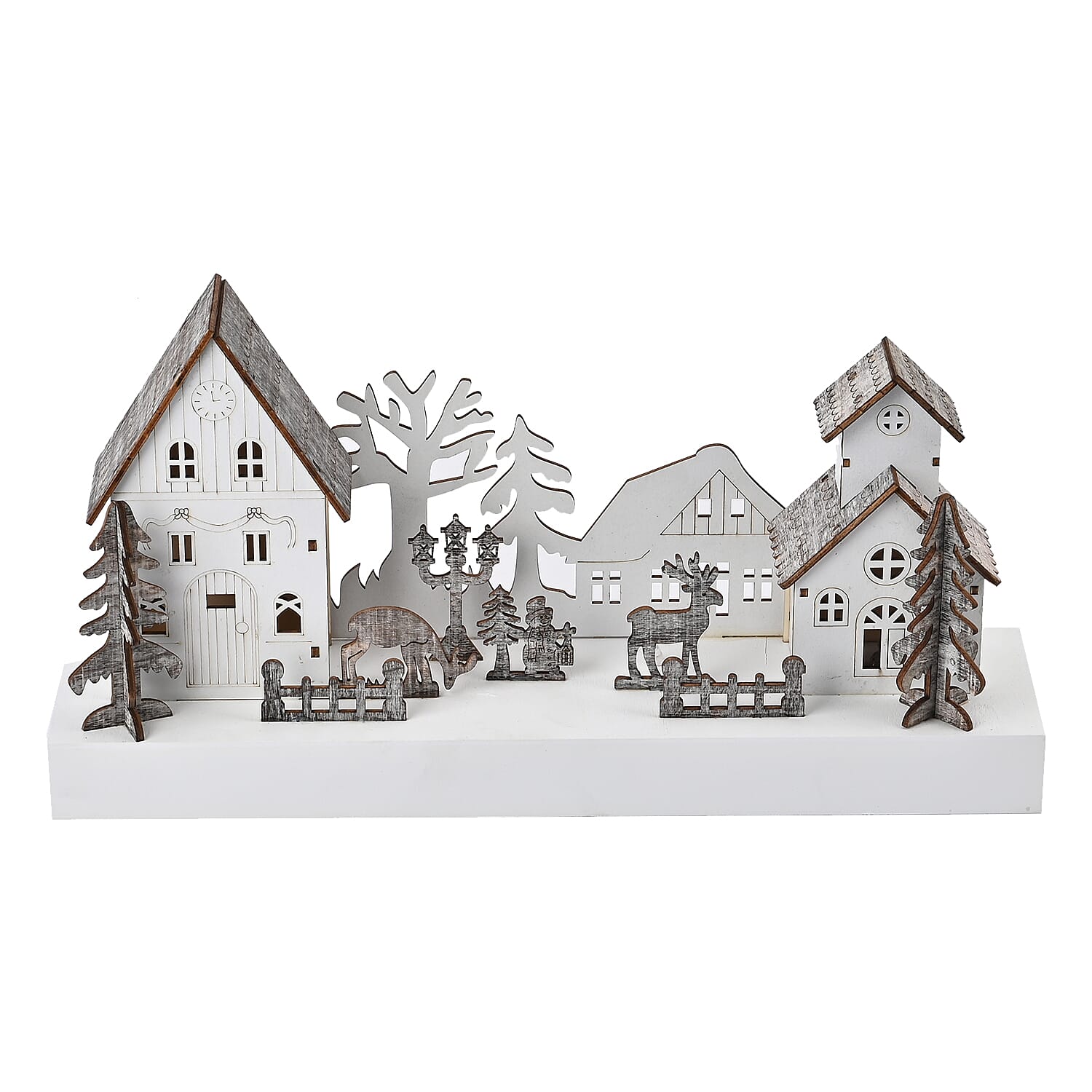 Exquisite Plywood Christmas Tree - House With 4 Warm LED Light(Battery Operated, 2AA