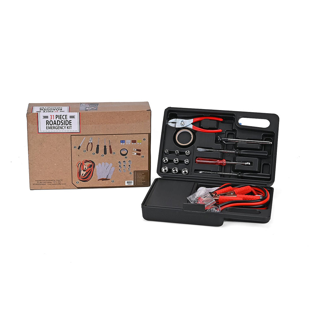 31 Piece Roadside Emergency Kit -  Jump Cables, Flat Head Screwdriver, Phillips Screwdriver, Tyre Pressure Gauge, 9 pieces Nut Driver in Blow Molded Case