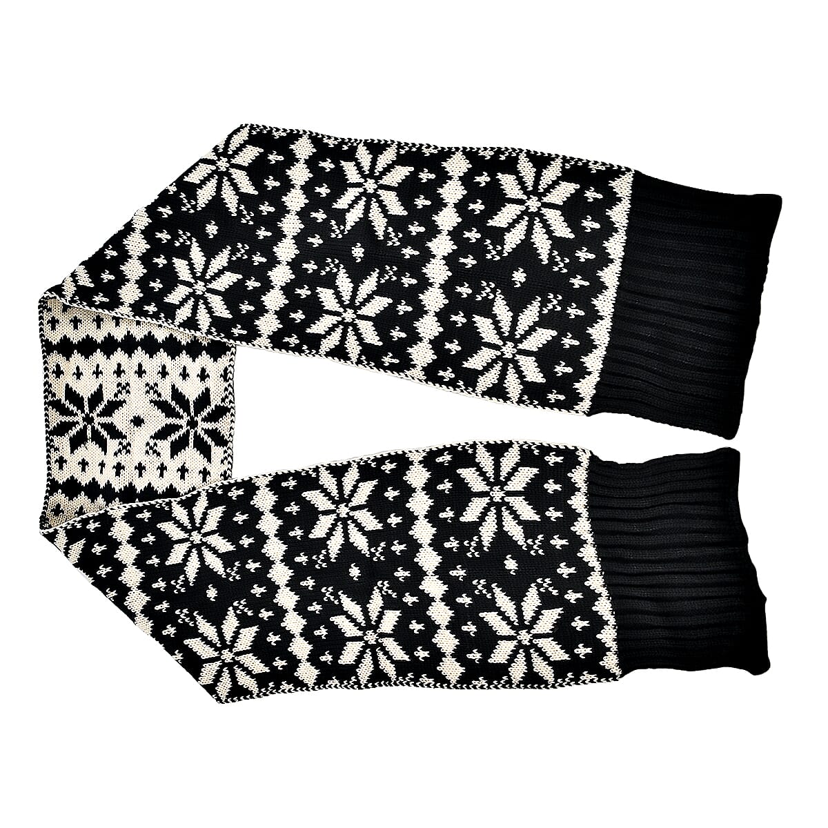 Fairisle Reversible Knit Scarf (Size 144x20 Cm) - Grey - Cream