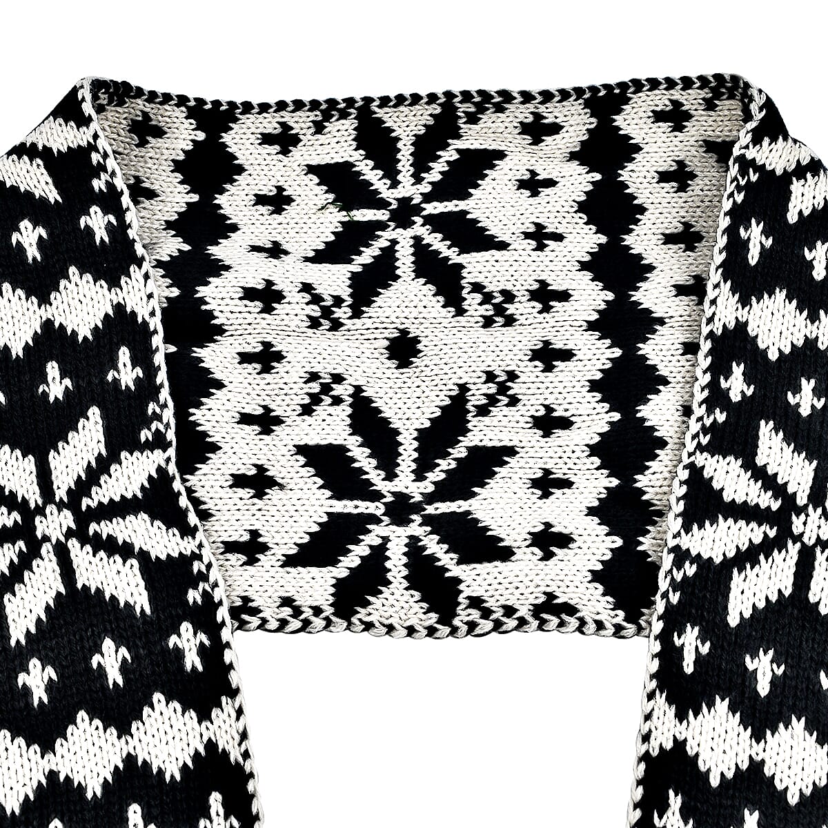 Fairisle Reversible Knit Scarf (Size 144x20 Cm) - Grey - Cream