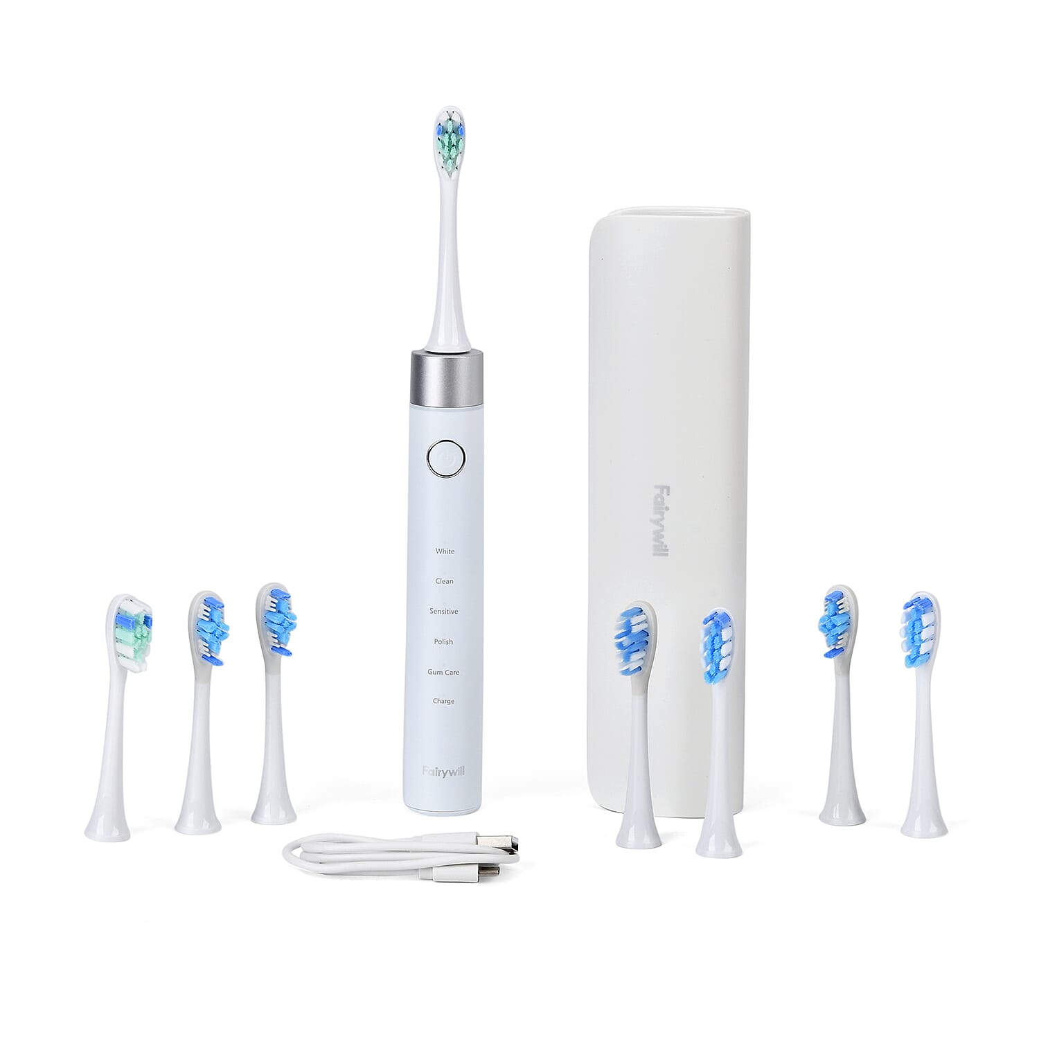 FairyWill P80 Pressure Sensor Sonic Electronic Toothbrush with 8 Heads and Travel Case