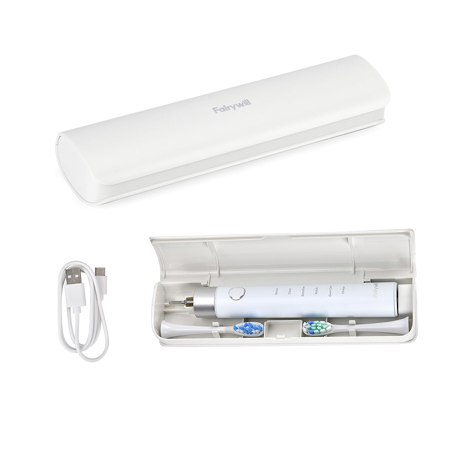 FairyWill P80 Pressure Sensor Sonic Electronic Toothbrush with 8 Heads and Travel Case