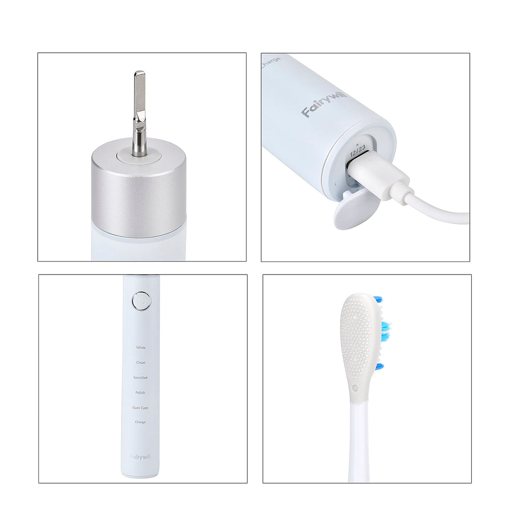 FairyWill P80 Pressure Sensor Sonic Electronic Toothbrush with 8 Heads and Travel Case