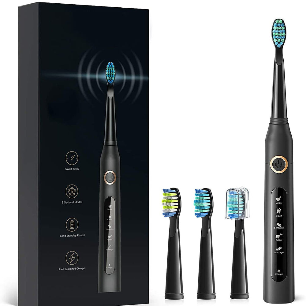 FairyWill- Sonic Toothbrush (With 4 Heads) - Black