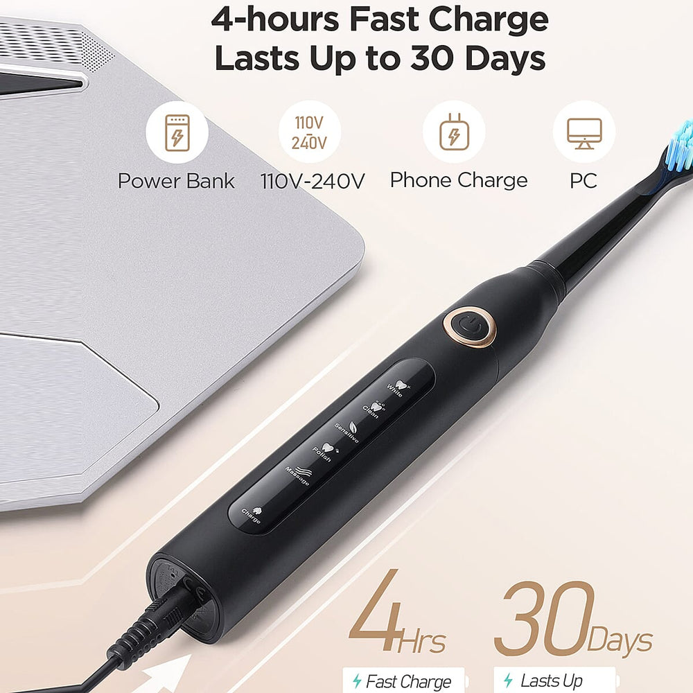 FairyWill- Sonic Toothbrush (With 4 Heads) - Black