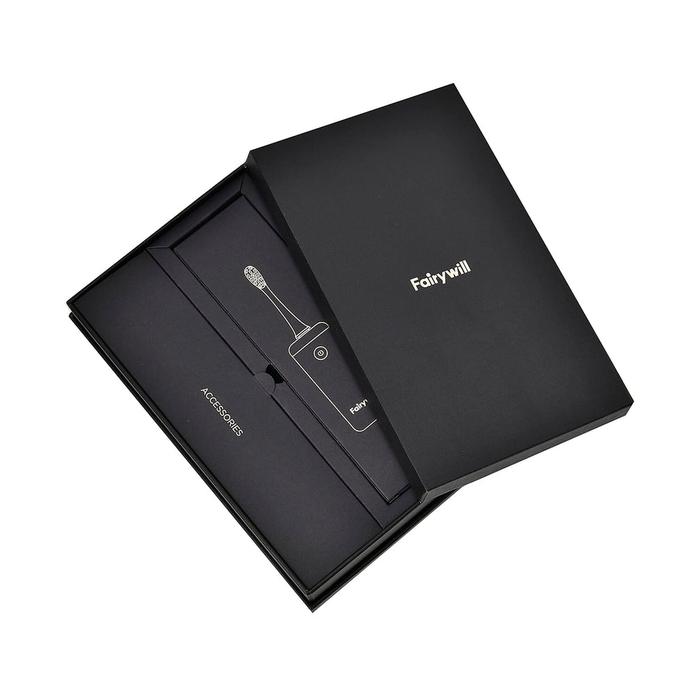Fairywill T9 Electric Toothbrush with 4 Brush Heads & 1 Vented Cap (USB Powered 650mAh Rechargeable Battery) - Black