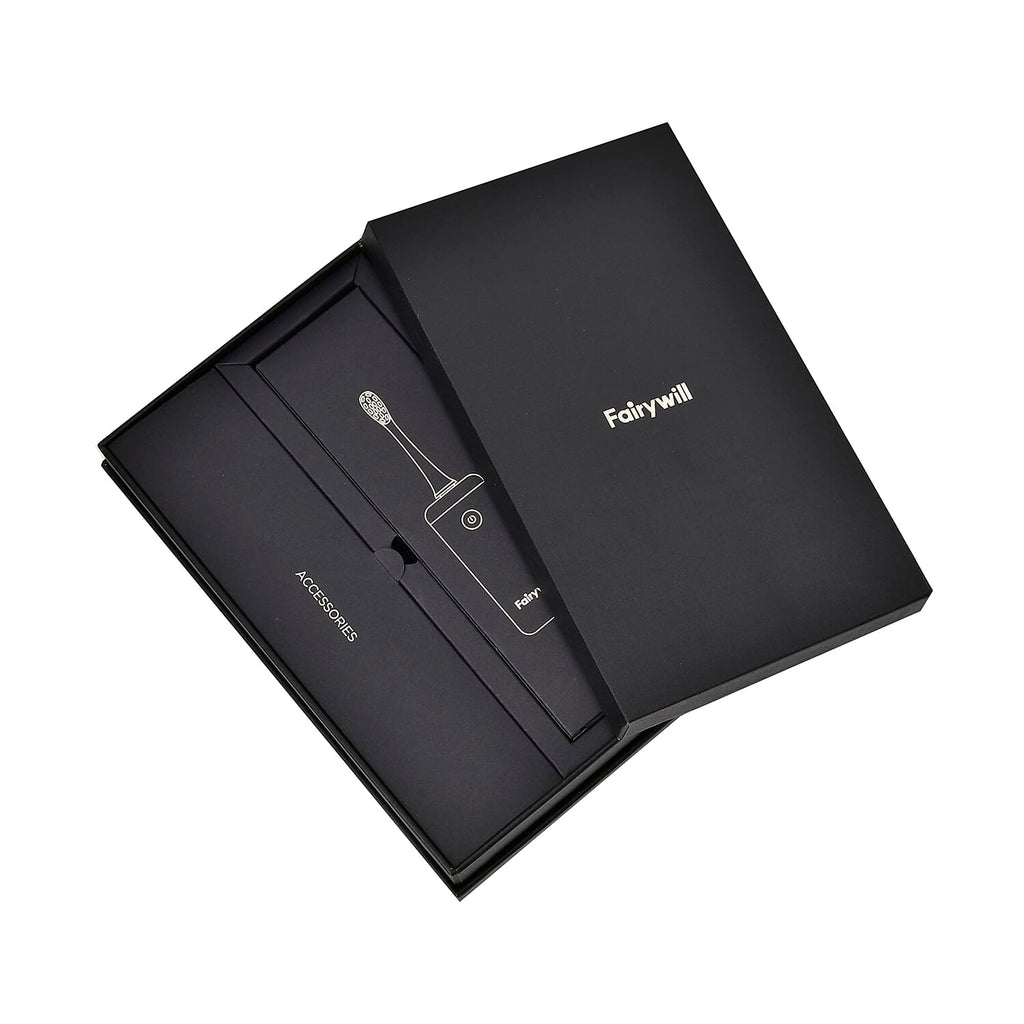 Fairywill T9 Electric Toothbrush with 4 Brush Heads & 1 Vented Cap (USB Powered 650mAh Rechargeable Battery) - Black