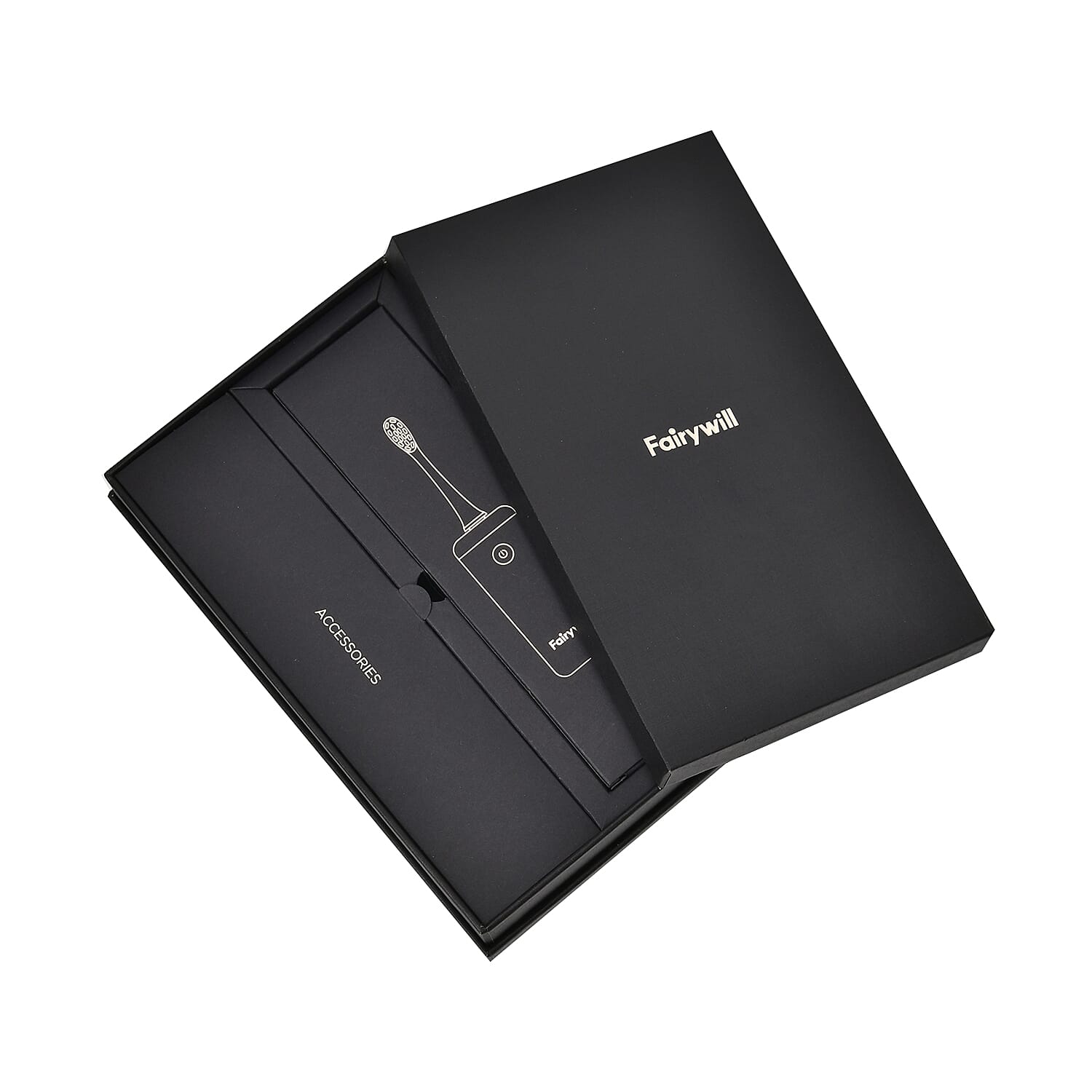 Fairywill T9 Electric Toothbrush with 4 Brush Heads & 1 Vented Cap (USB Powered 650mAh Rechargeable Battery) - Black
