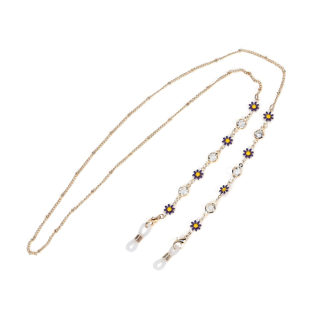 Set of 3 shiny Crystal Beaded Eyeglass Chains with 20pcs Rubber Rings - Brown & Silver