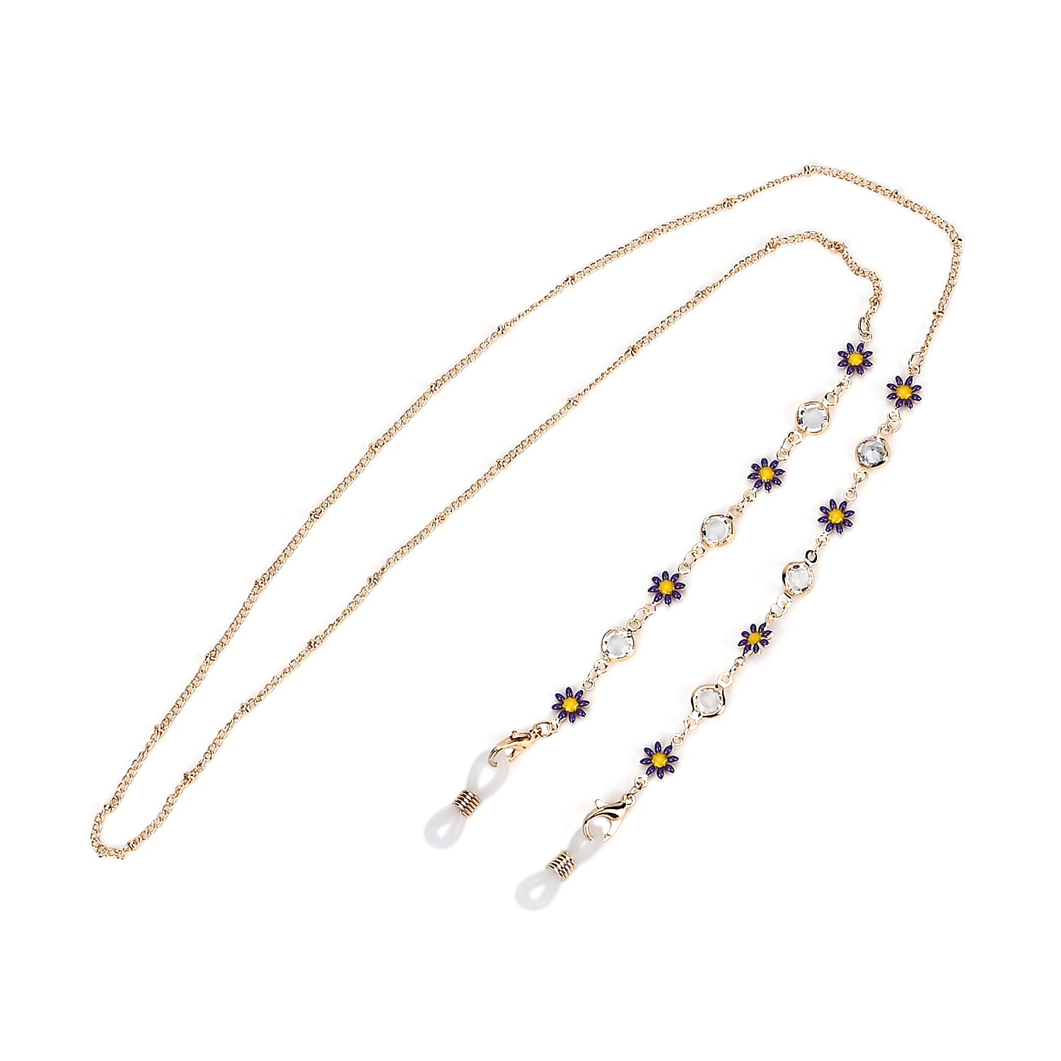 Set of 3 shiny Crystal Beaded Eyeglass Chains with 20pcs Rubber Rings - Brown & Silver