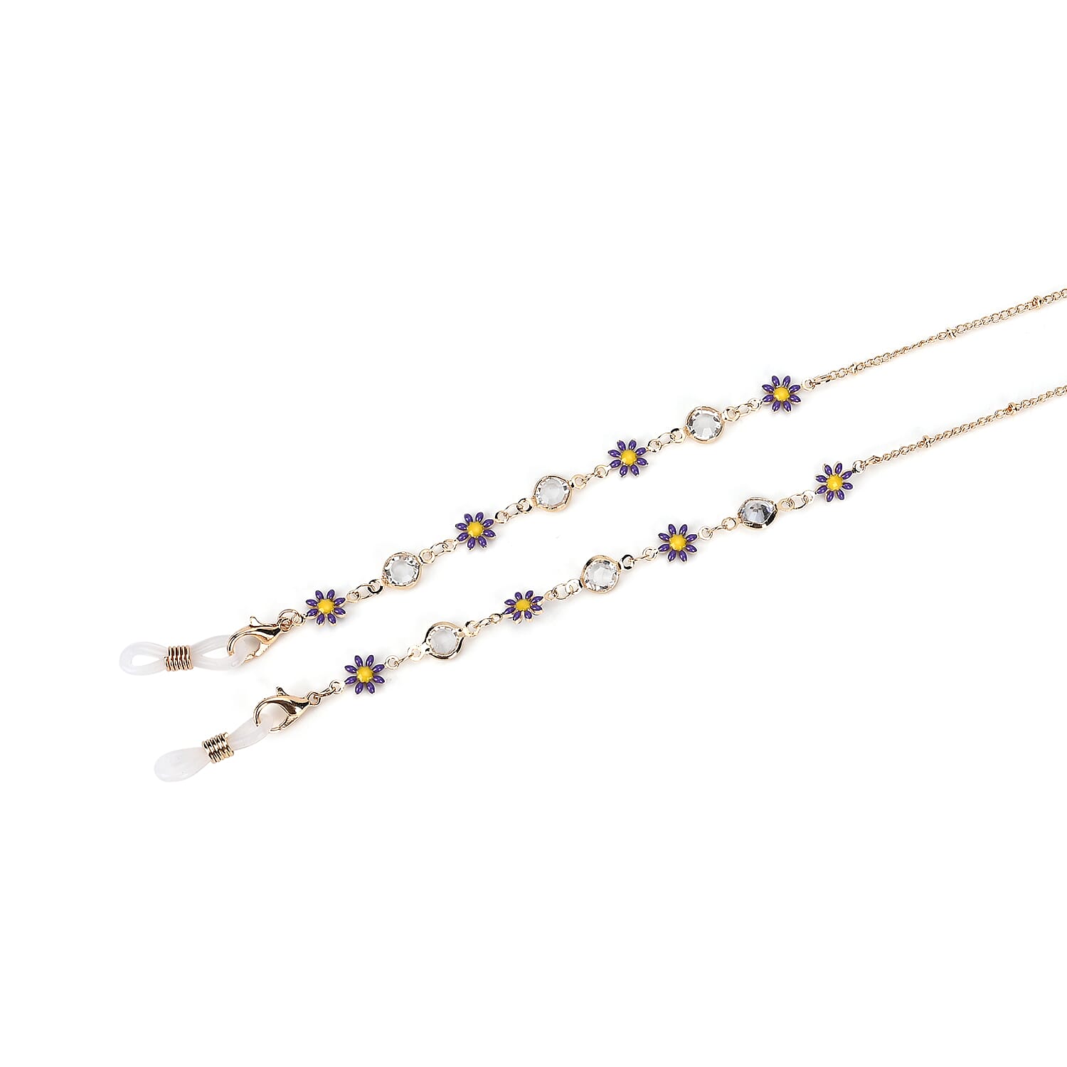 Set of 3 shiny Crystal Beaded Eyeglass Chains with 20pcs Rubber Rings - Brown & Silver
