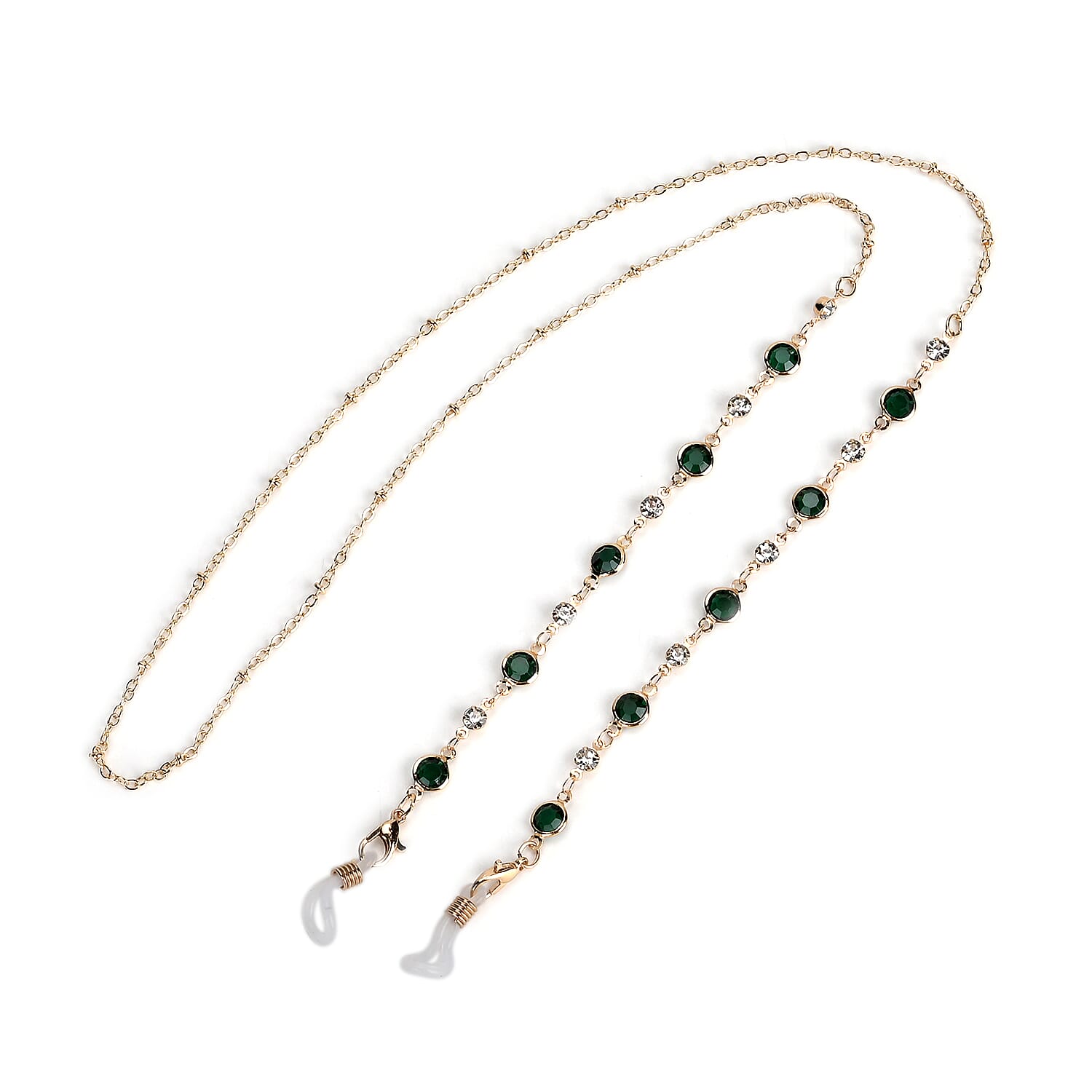 Set of 3 shiny Crystal Beaded Eyeglass Chains with 20pcs Rubber Rings - Brown & Silver