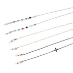 Set of 3 Shiny Crystal Beaded Eyeglass Chains with 20pcs Rubber Rings (Size 70x1x1 cm) - Gold & Silver