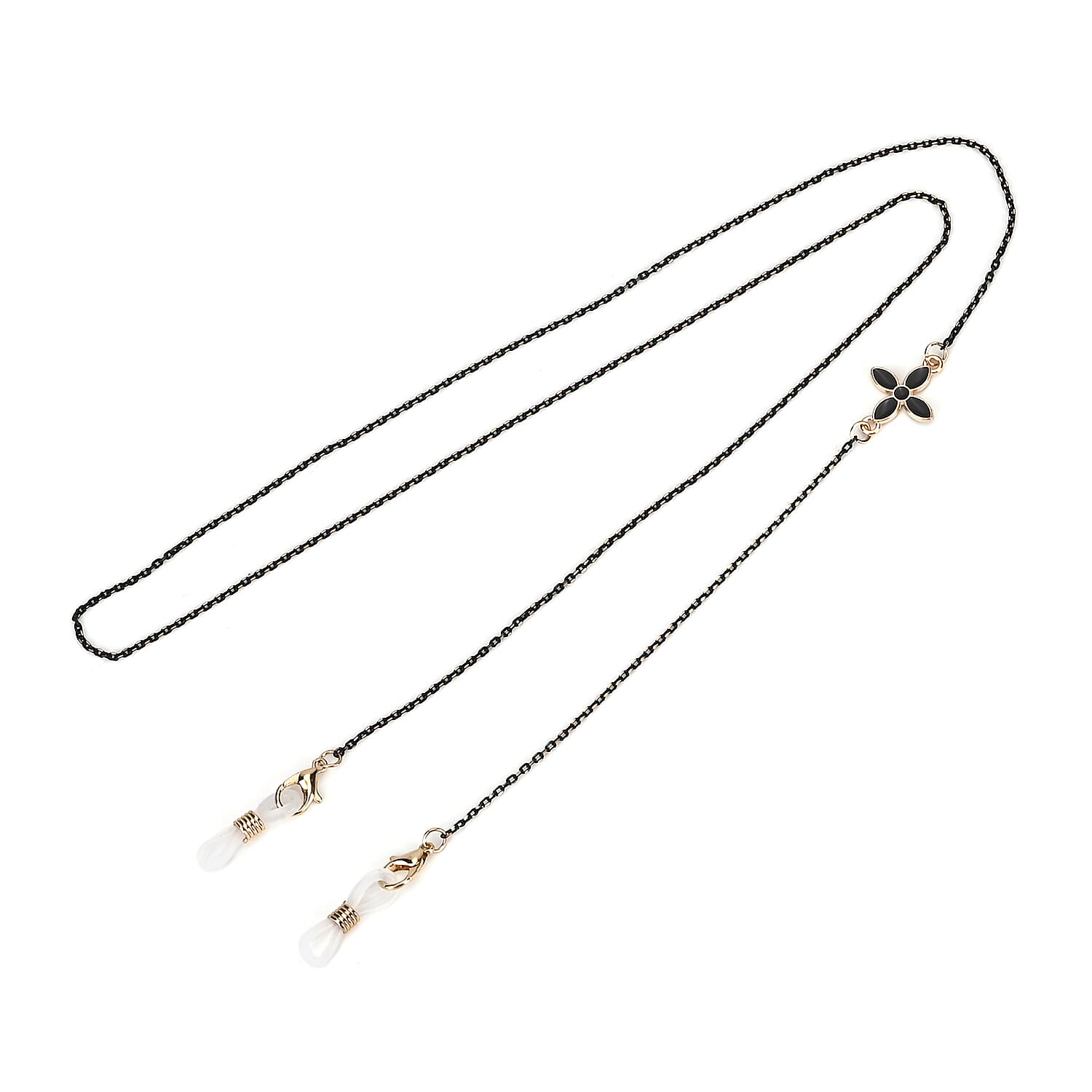 Set of 3 Shiny Crystal Beaded Eyeglass Chains with 20pcs Rubber Rings (Size 70x1x1 cm) - Gold & Silver