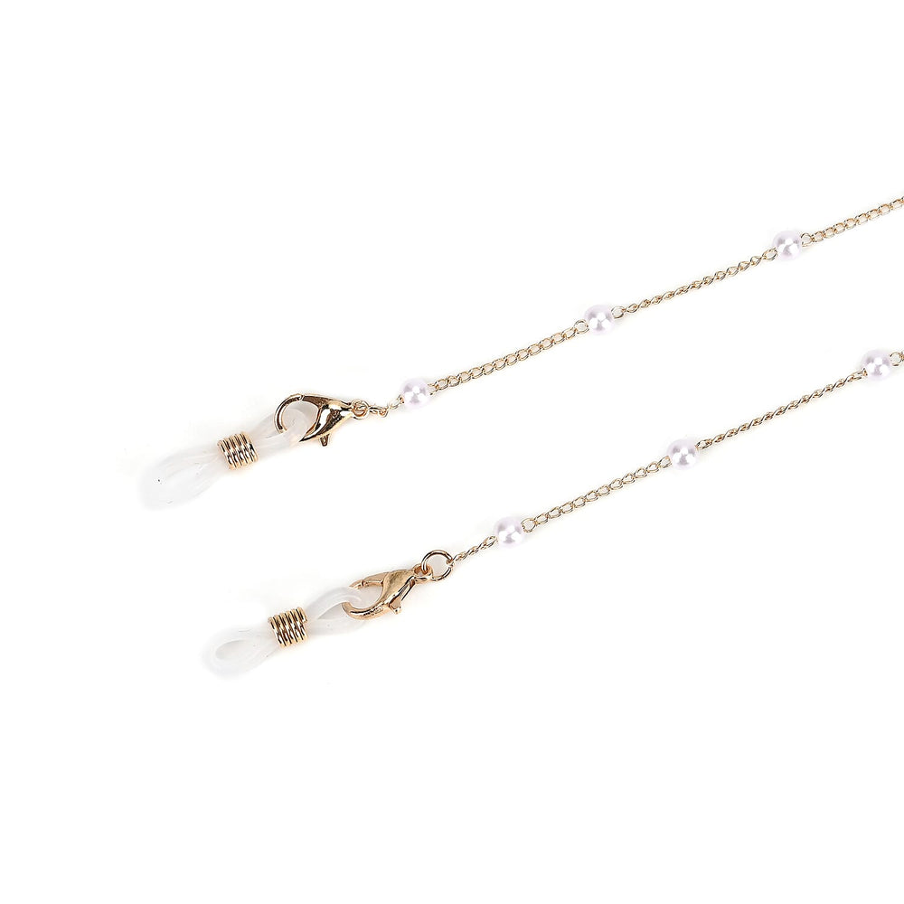 Set of 3 Shiny Crystal Beaded Eyeglass Chains with 20pcs Rubber Rings (Size 70x1x1 cm) - Gold & Silver