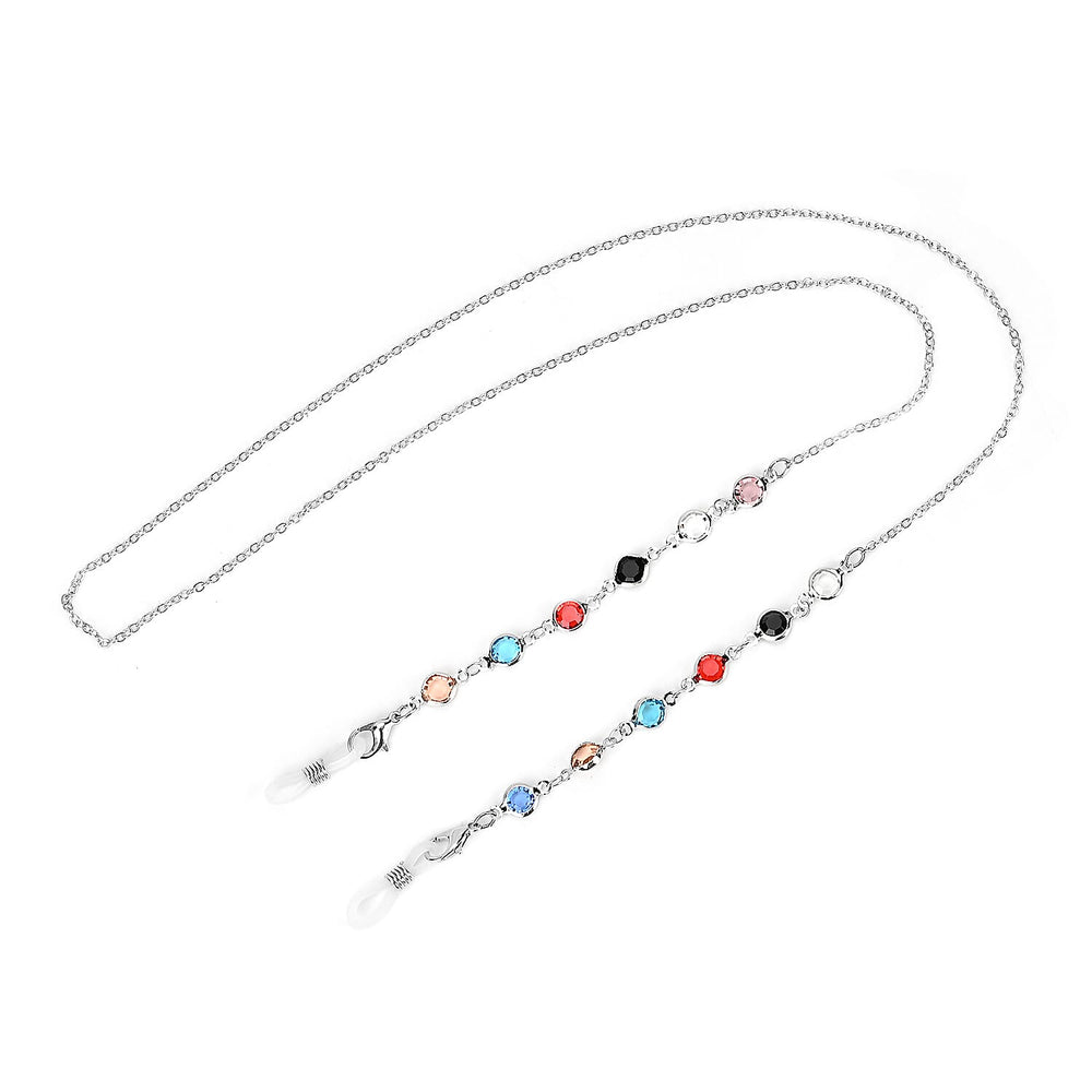 Set of 3 Shiny Crystal Beaded Eyeglass Chains with 20pcs Rubber Rings (Size 70x1x1 cm) - Gold & Silver