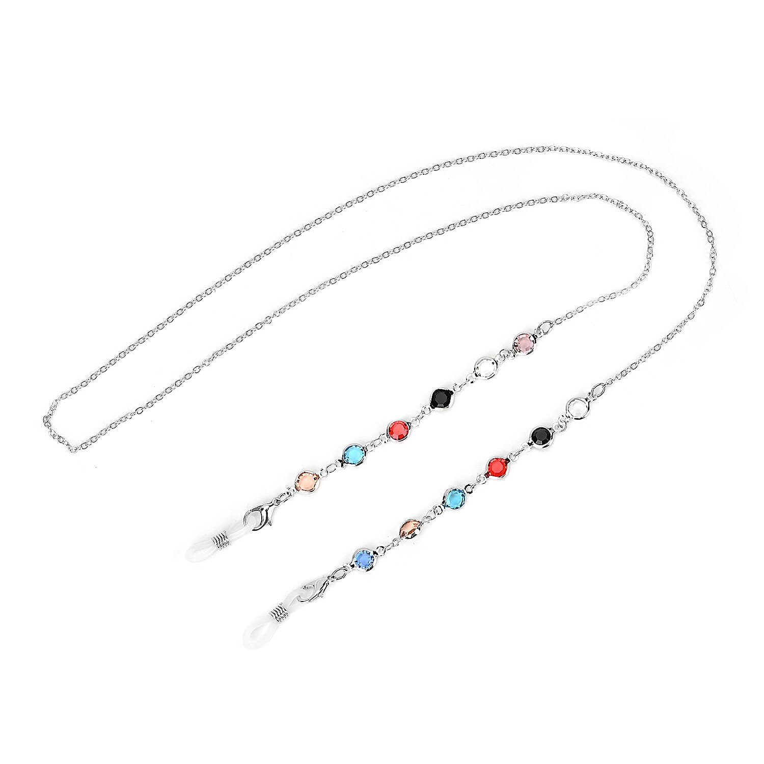 Set of 3 Shiny Crystal Beaded Eyeglass Chains with 20pcs Rubber Rings (Size 70x1x1 cm) - Gold & Silver