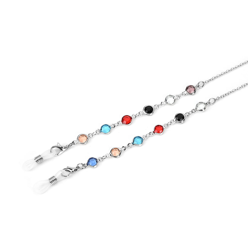 Set of 3 Shiny Crystal Beaded Eyeglass Chains with 20pcs Rubber Rings (Size 70x1x1 cm) - Gold & Silver