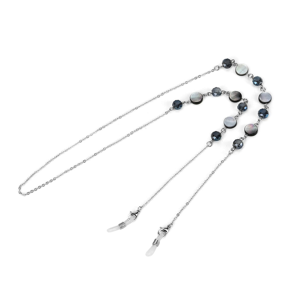Set of 3 Shiny Crystal Beaded Eyeglass Chains with 20pcs Rubber Rings - Green & Silver