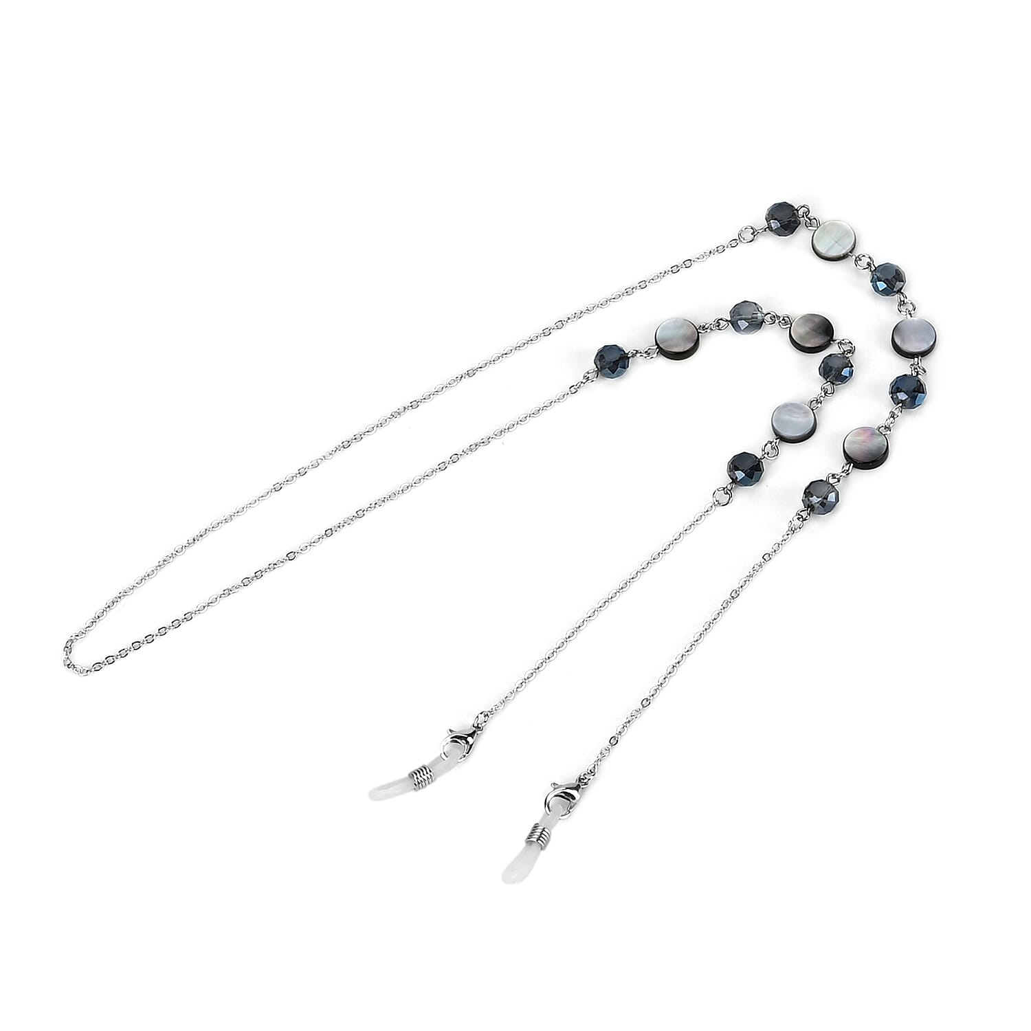 Set of 3 Shiny Crystal Beaded Eyeglass Chains with 20pcs Rubber Rings - Green & Silver