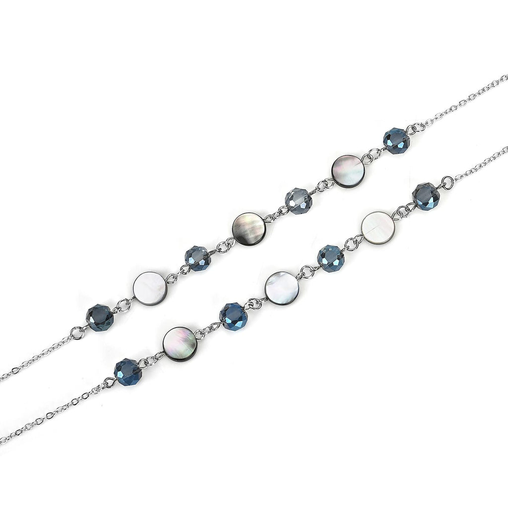 Set of 3 Shiny Crystal Beaded Eyeglass Chains with 20pcs Rubber Rings - Green & Silver