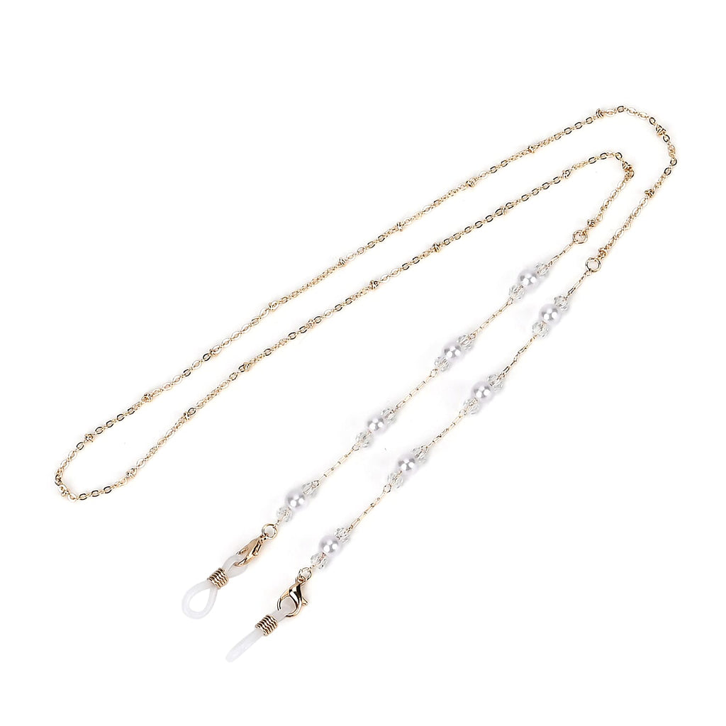 Set of 3 Shiny Crystal Beaded Eyeglass Chains with 20pcs Rubber Rings - Green & Silver