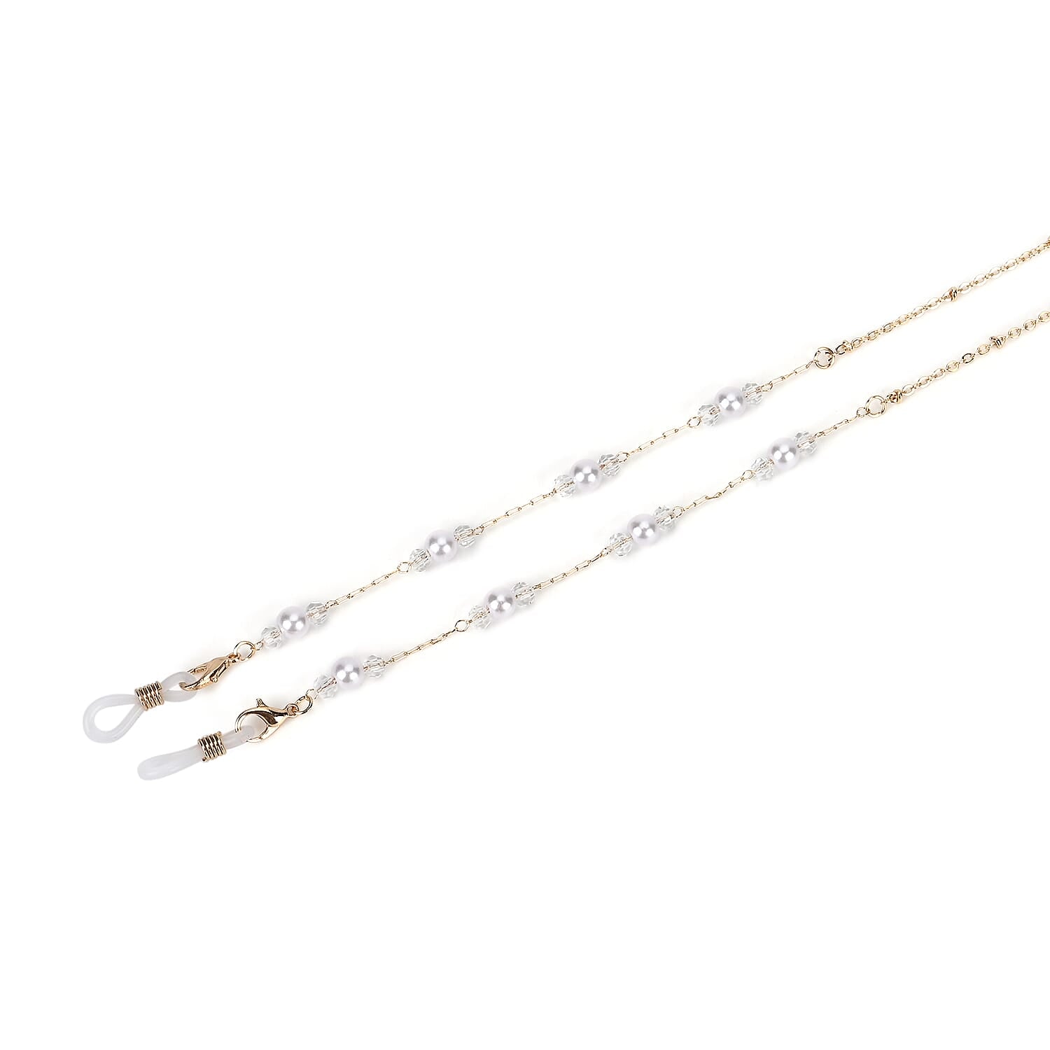 Set of 3 Shiny Crystal Beaded Eyeglass Chains with 20pcs Rubber Rings - Green & Silver
