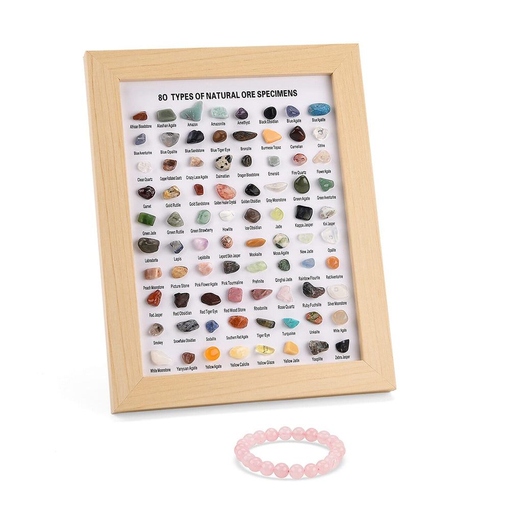 80 Genuine Gemstone Frame Collection with Bracelet (Size 7 Strachable) - Rose Quartz