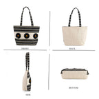 Fashionable Stripe Tote with Graphic Daisy Floral Appliques