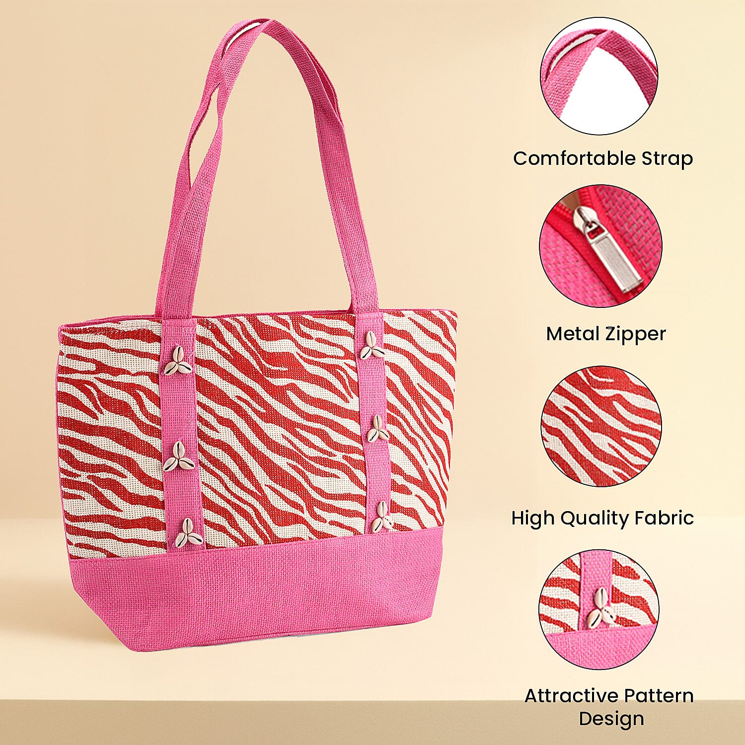 Fashionable Zebra Print Tote Bag - Pink