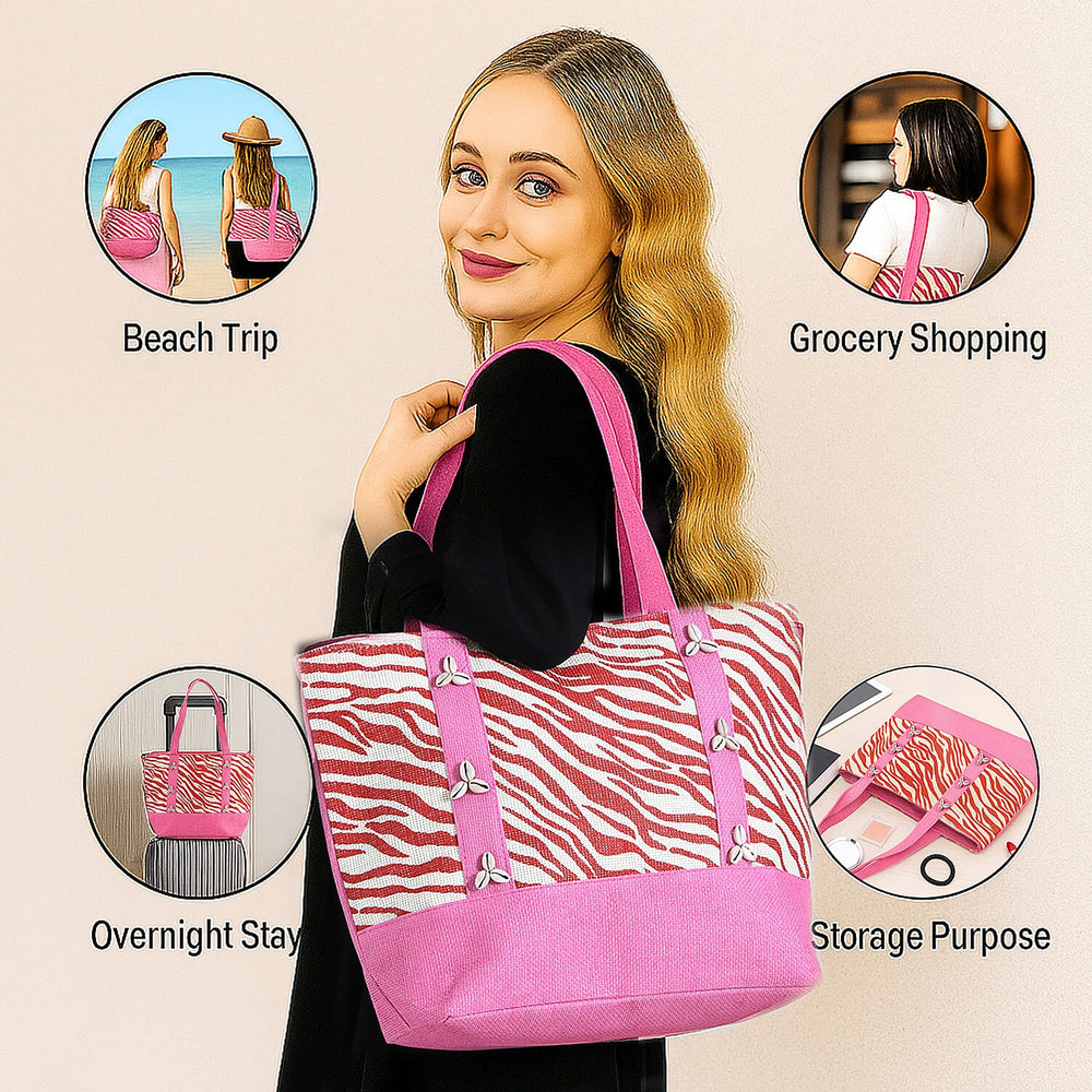 Fashionable Zebra Print Tote Bag - Pink