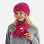 Faux Fur Scarf - Hat Two-Piece Set (One Size) - Pink