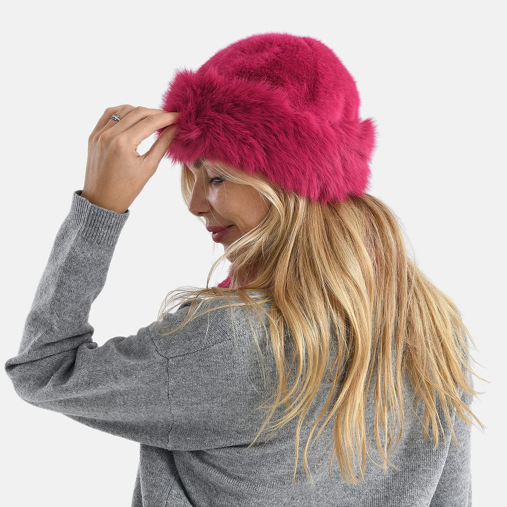 Faux Fur Scarf - Hat Two-Piece Set (One Size) - Pink