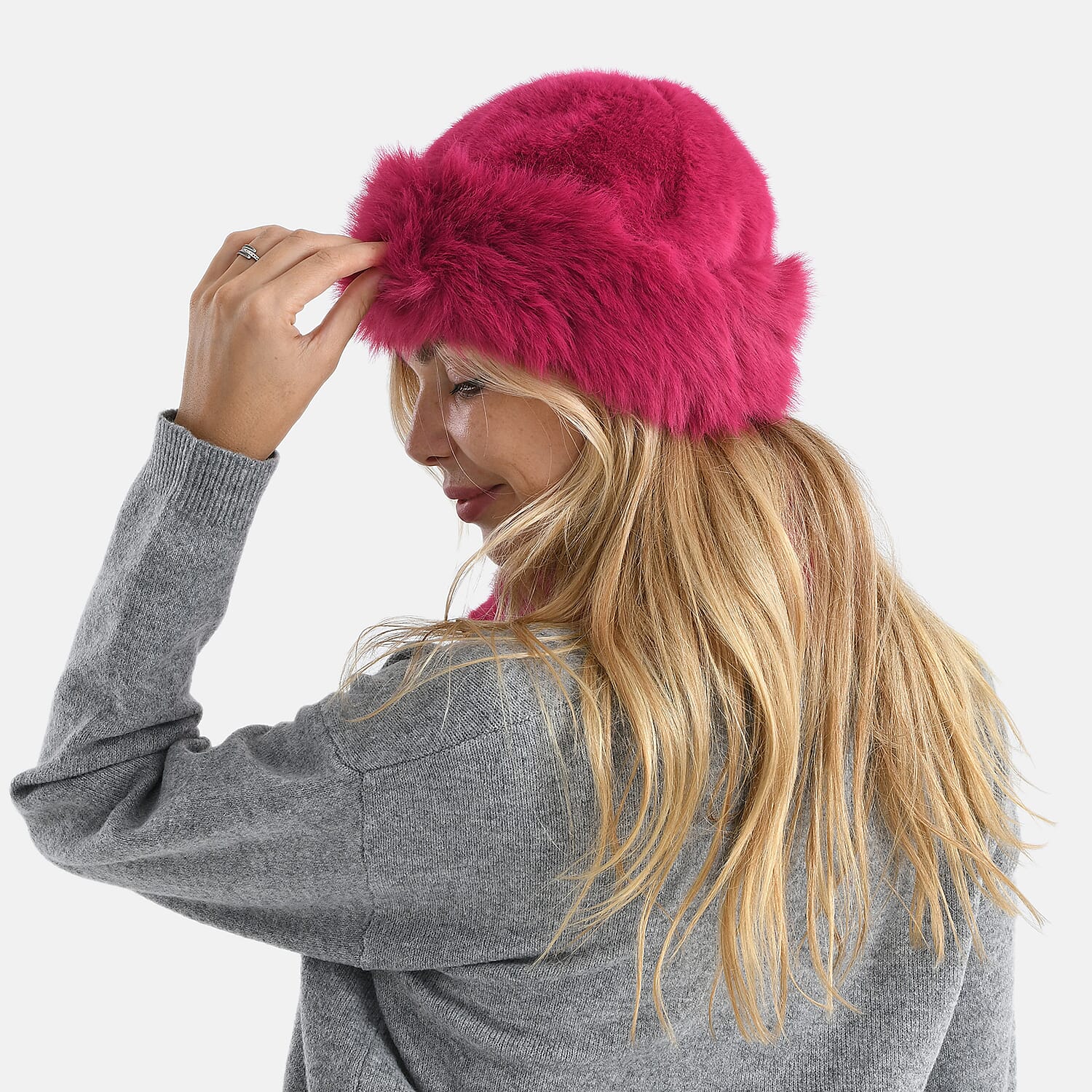 Faux Fur Scarf - Hat Two-Piece Set (One Size) - Pink