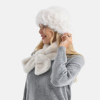 Faux Fur Scarf - Hat Two-Piece Set (One Size) - White