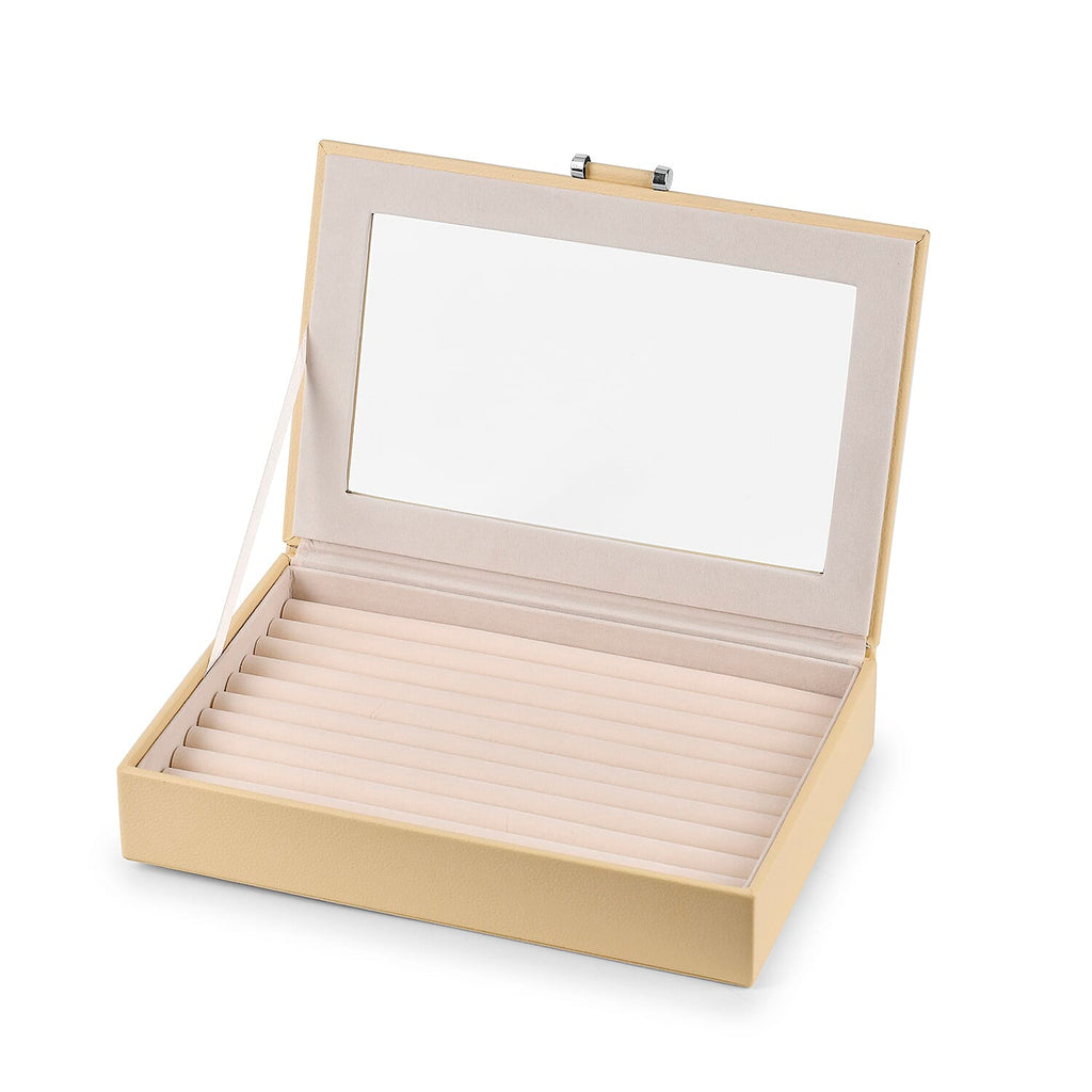 Stylish Ring Box With Glass Window & Anti Tarnish Lining (Size 10x7x2 cm) - Cream (Can Hold 100Pcs Rings)