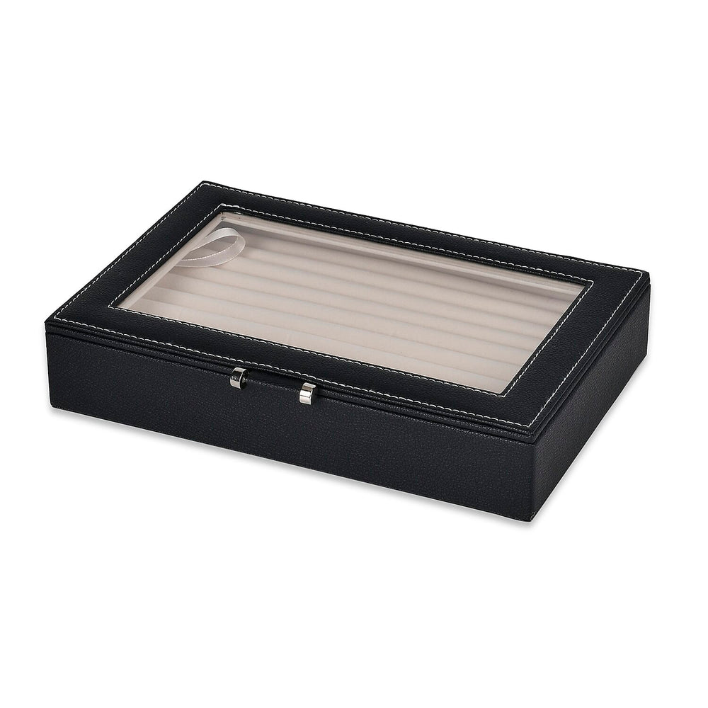 Stylish Ring Box With Glass Window & Anti Tarnish Lining (Size 10x7x2 cm) - Black (Can Hold 100Pcs Rings)