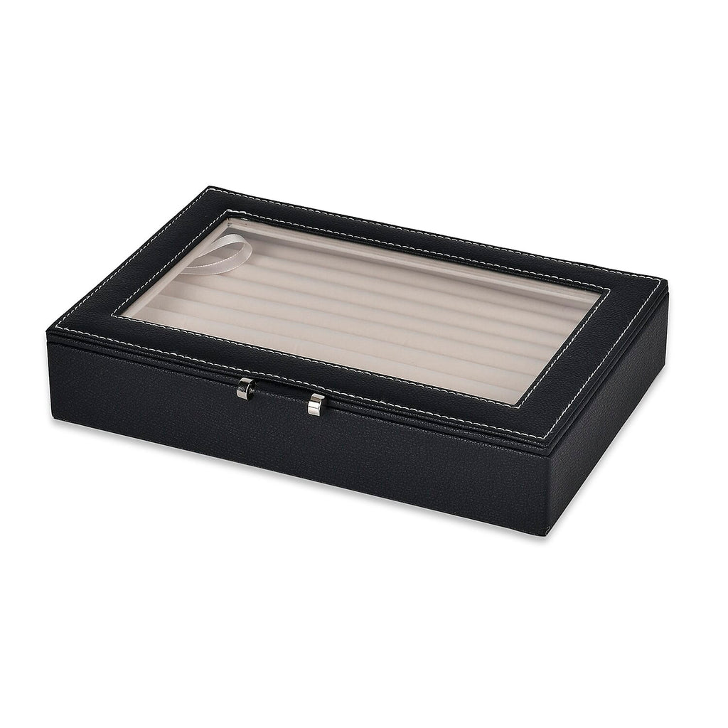 Stylish Ring Box With Glass Window & Anti Tarnish Lining (Size 10x7x2 cm) - Black (Can Hold 100Pcs Rings)