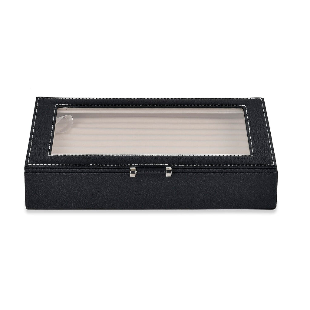 Stylish Ring Box With Glass Window & Anti Tarnish Lining (Size 10x7x2 cm) - Black (Can Hold 100Pcs Rings)