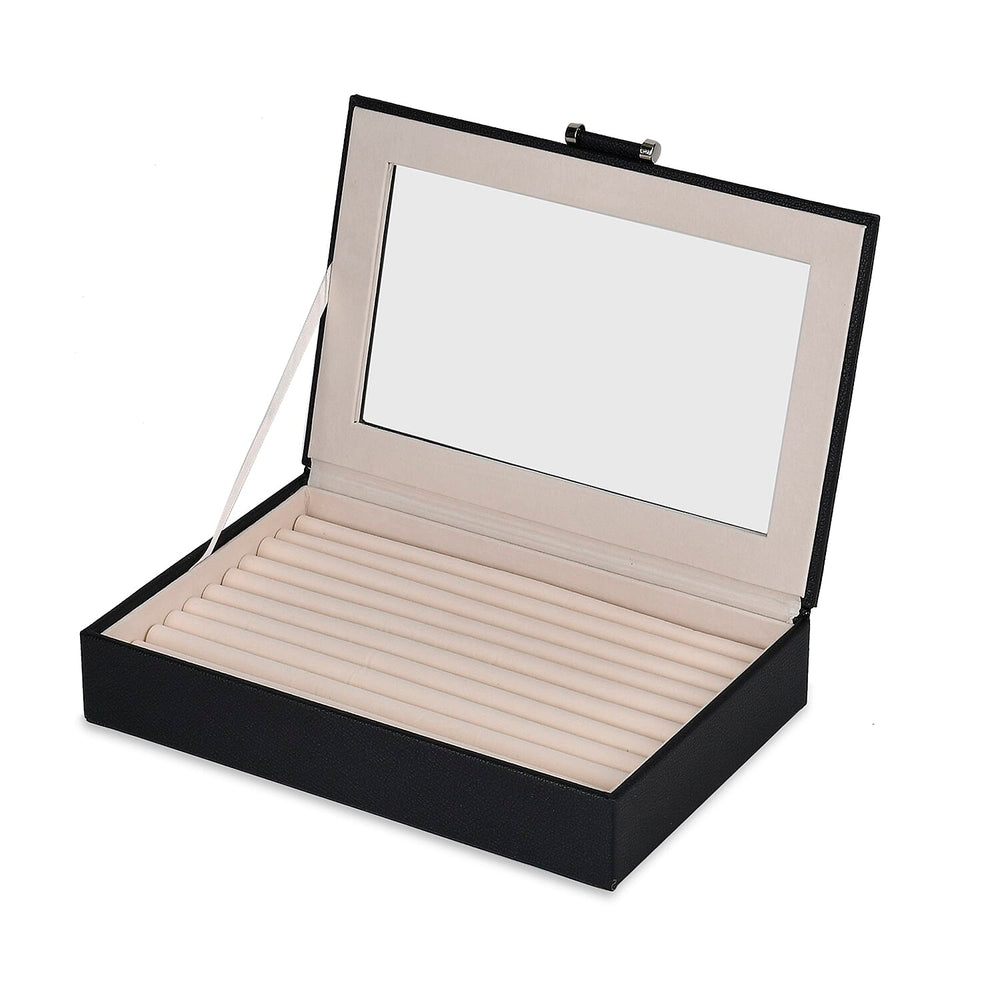 Stylish Ring Box With Glass Window & Anti Tarnish Lining (Size 10x7x2 cm) - Black (Can Hold 100Pcs Rings)