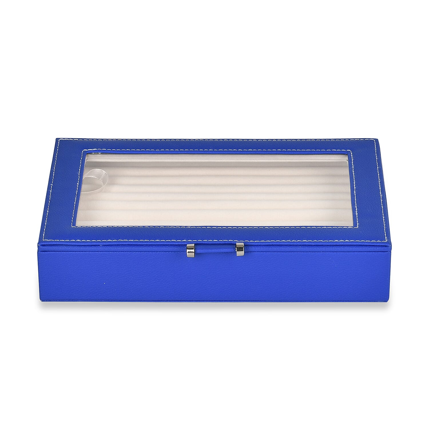 Stylish Ring Box With Glass Window & Anti Tarnish Lining (Size 10x7x2 cm ) - Blue (Can Hold 100Pcs Rings)