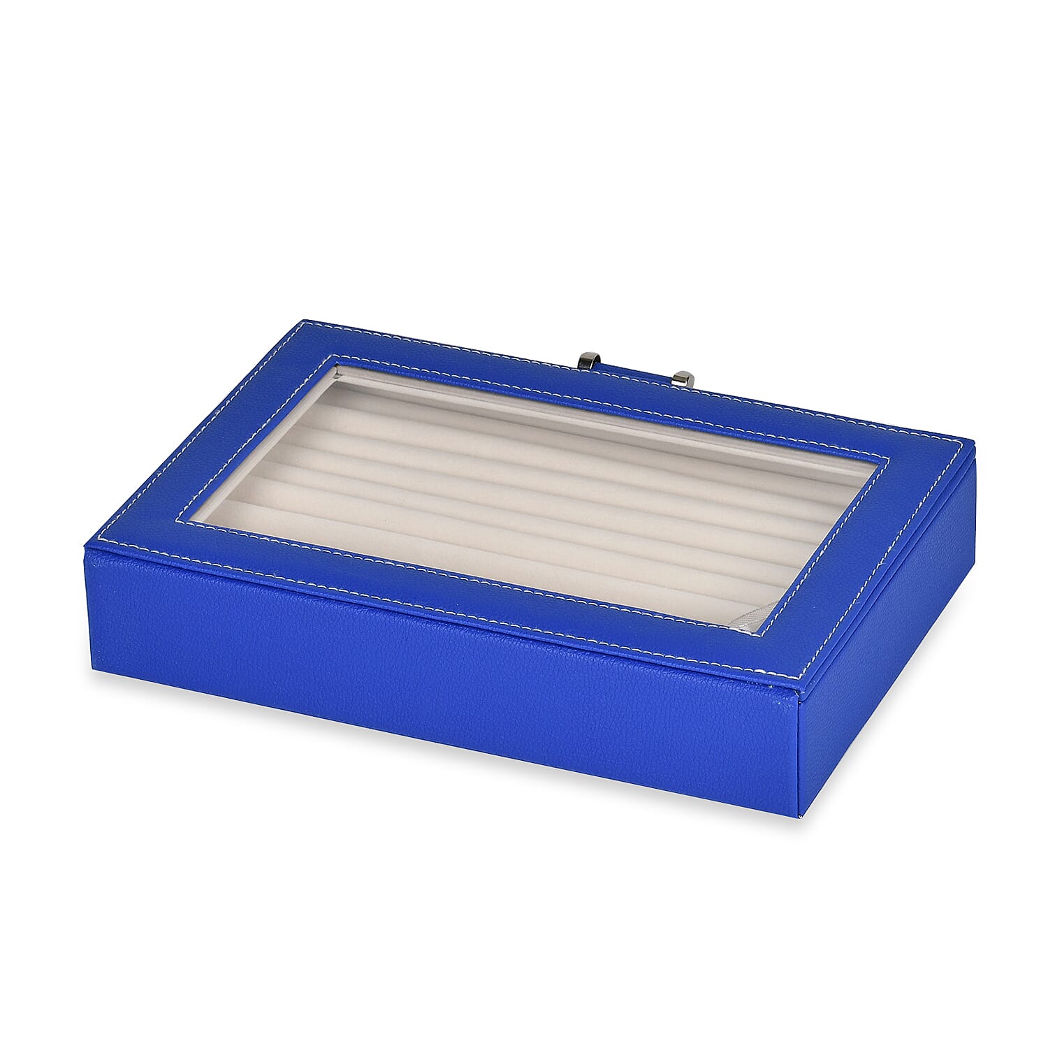 Stylish Ring Box With Glass Window & Anti Tarnish Lining (Size 10x7x2 cm ) - Blue (Can Hold 100Pcs Rings)