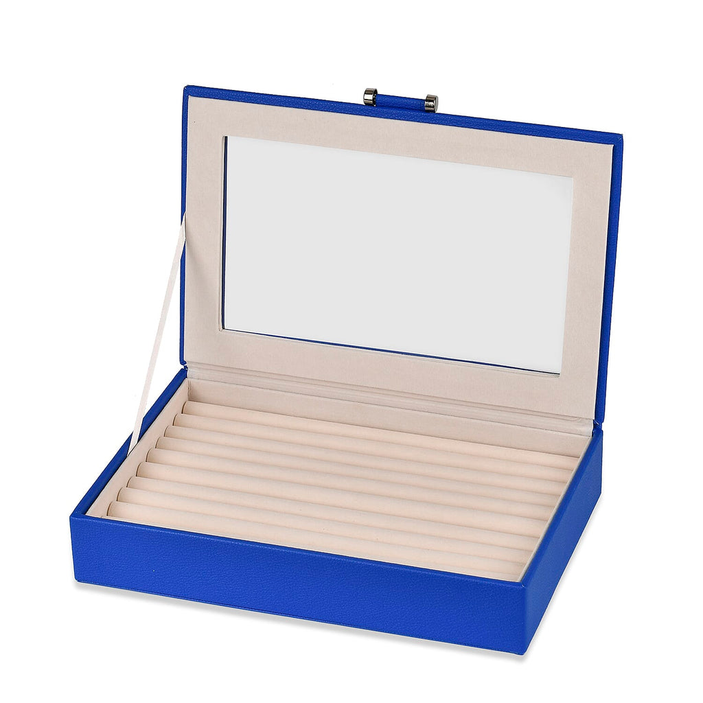 Stylish Ring Box With Glass Window & Anti Tarnish Lining (Size 10x7x2 cm ) - Blue (Can Hold 100Pcs Rings)