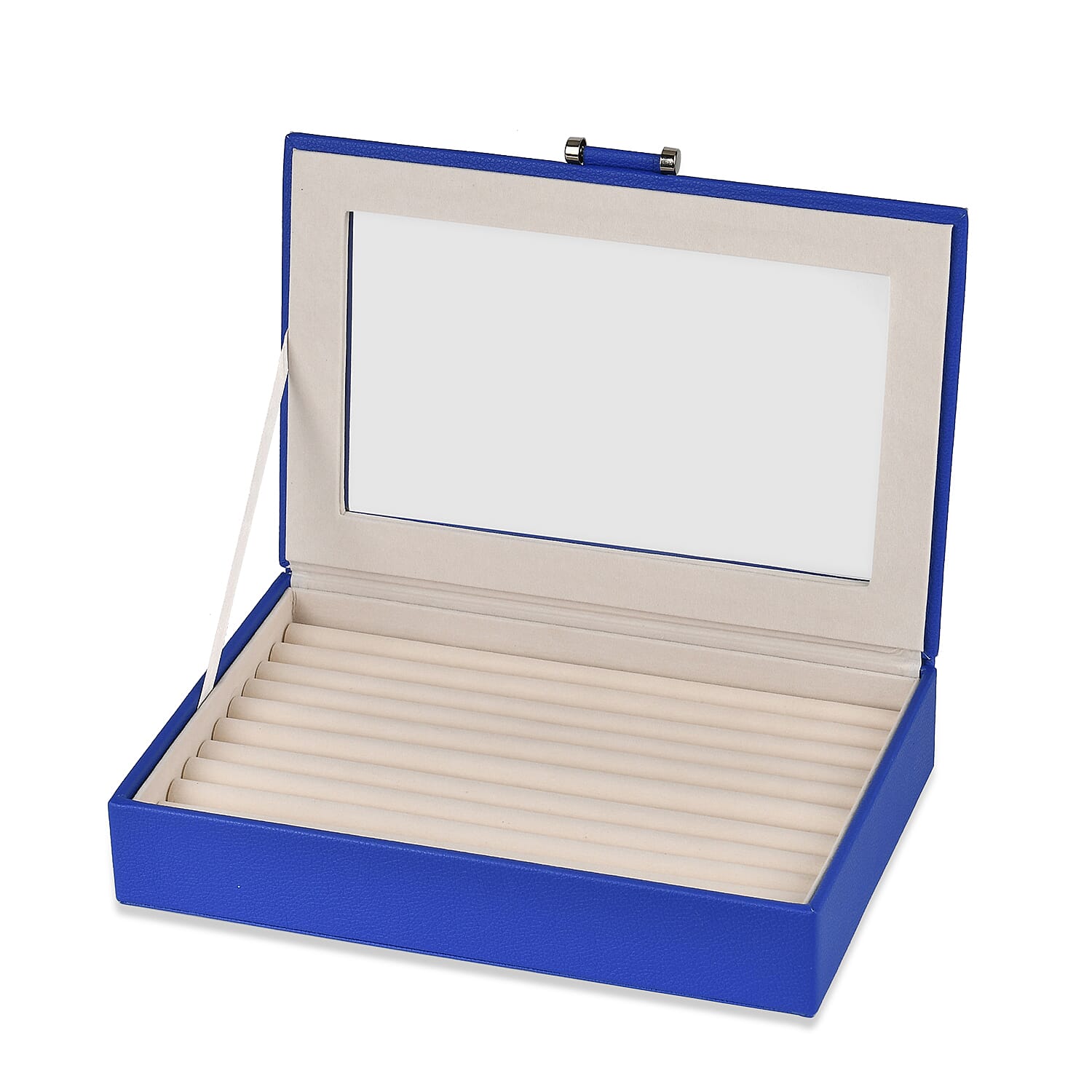 Stylish Ring Box With Glass Window & Anti Tarnish Lining (Size 10x7x2 cm ) - Blue (Can Hold 100Pcs Rings)