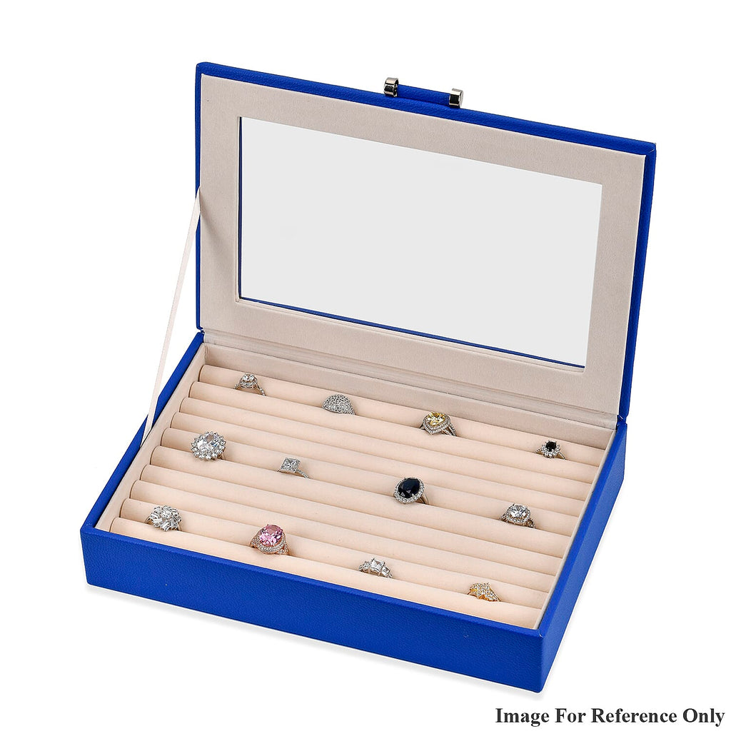 Stylish Ring Box With Glass Window & Anti Tarnish Lining (Size 10x7x2 cm ) - Blue (Can Hold 100Pcs Rings)