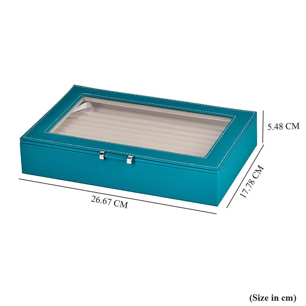 Stylish Ring Box With Glass Window & Anti Tarnish Lining (Size 10x7x2 cm) - Turquoise Blue (Can Hold 100Pcs Rings)